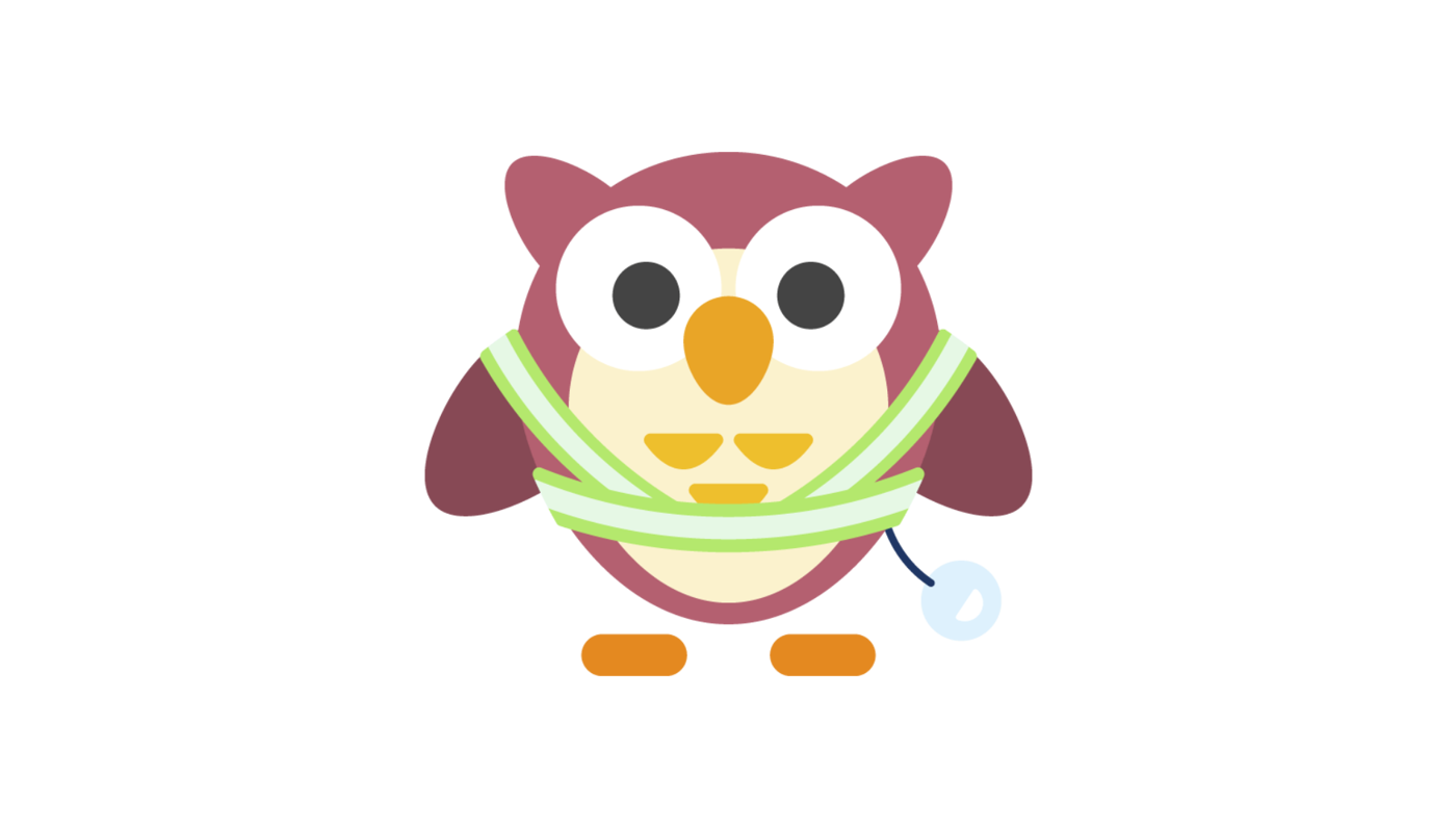 Illustrerad röd uggla med reflexsele.