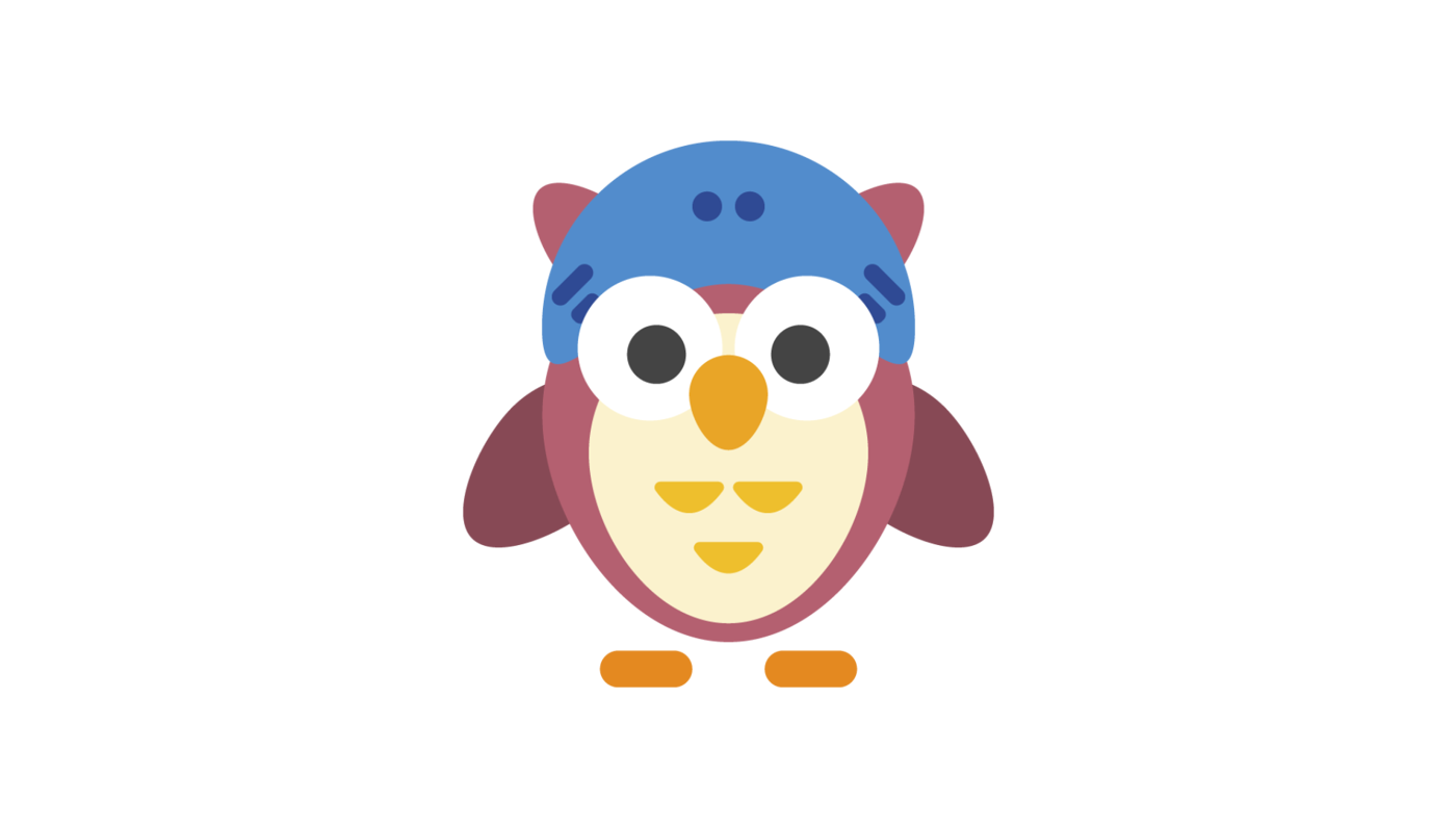 Illustrerad röd uggla med cykelhjälm.