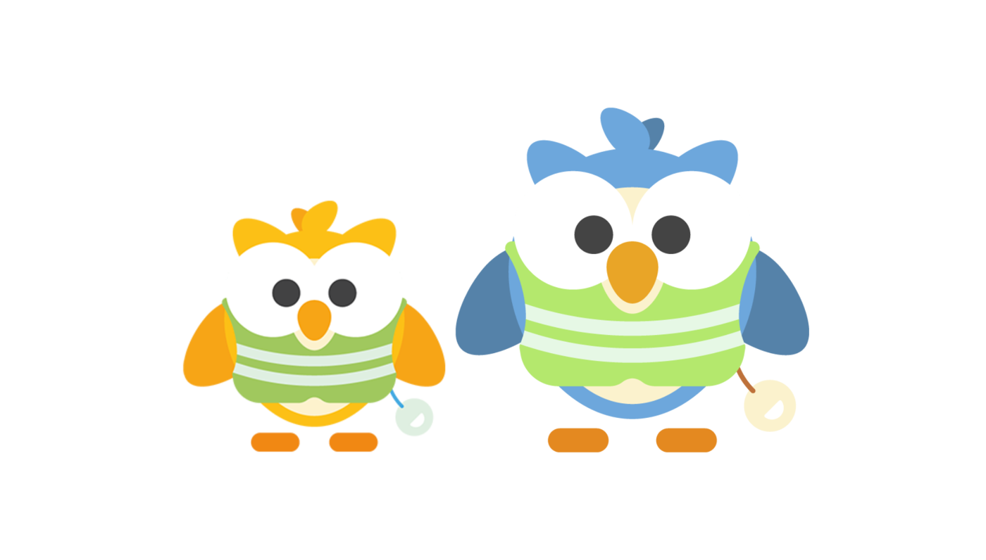 Illustrerade gula och blå ugglor med reflexväst.