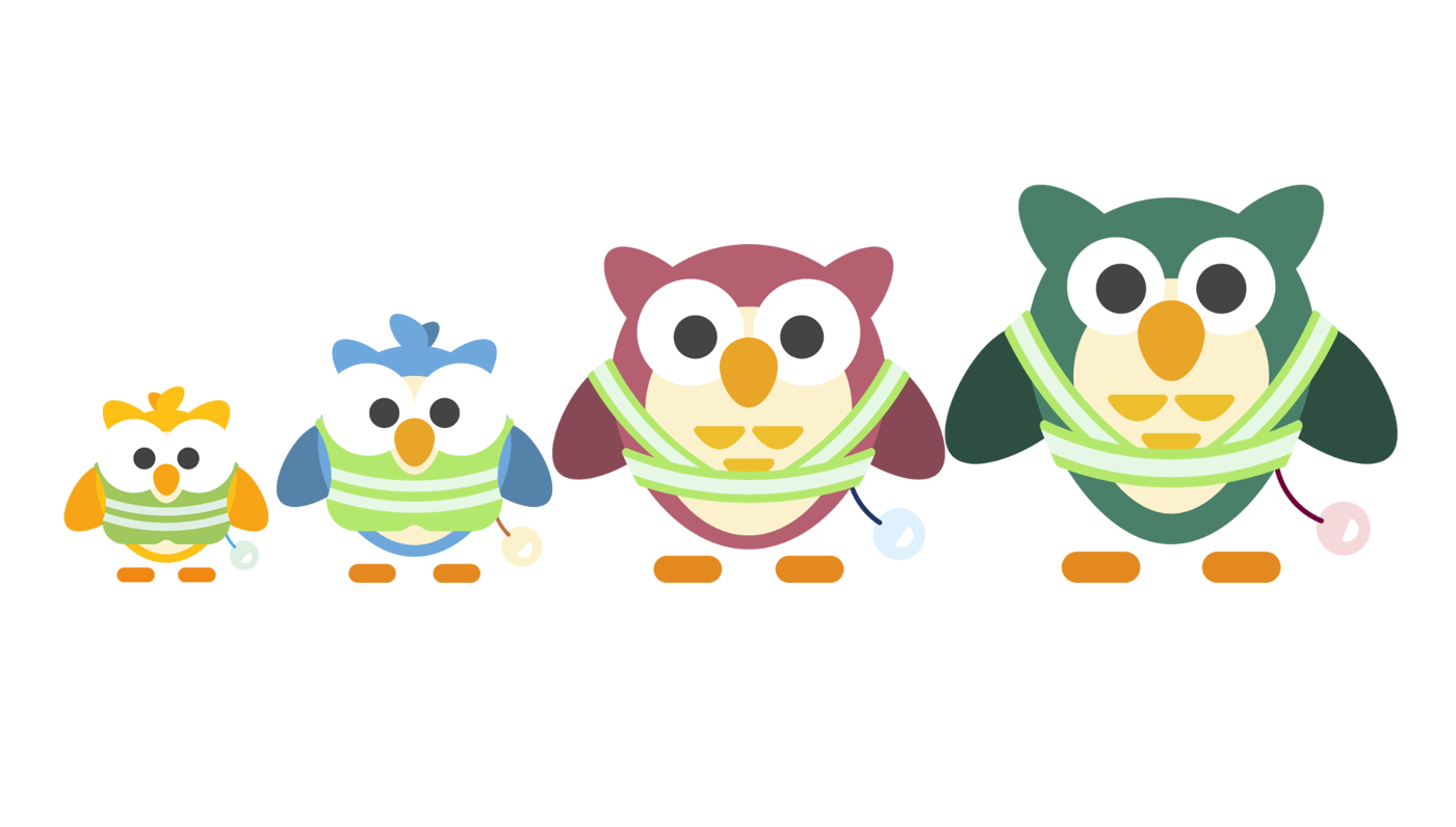 Illustrerade ugglor med reflexvästar.