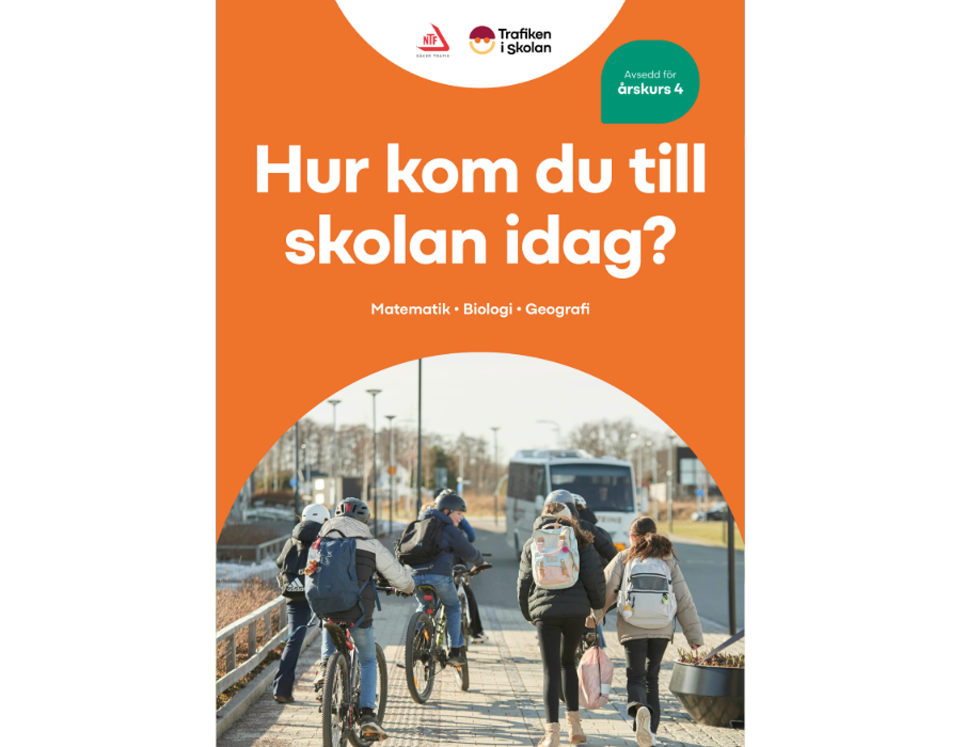 Skolbarn som cyklar och går.