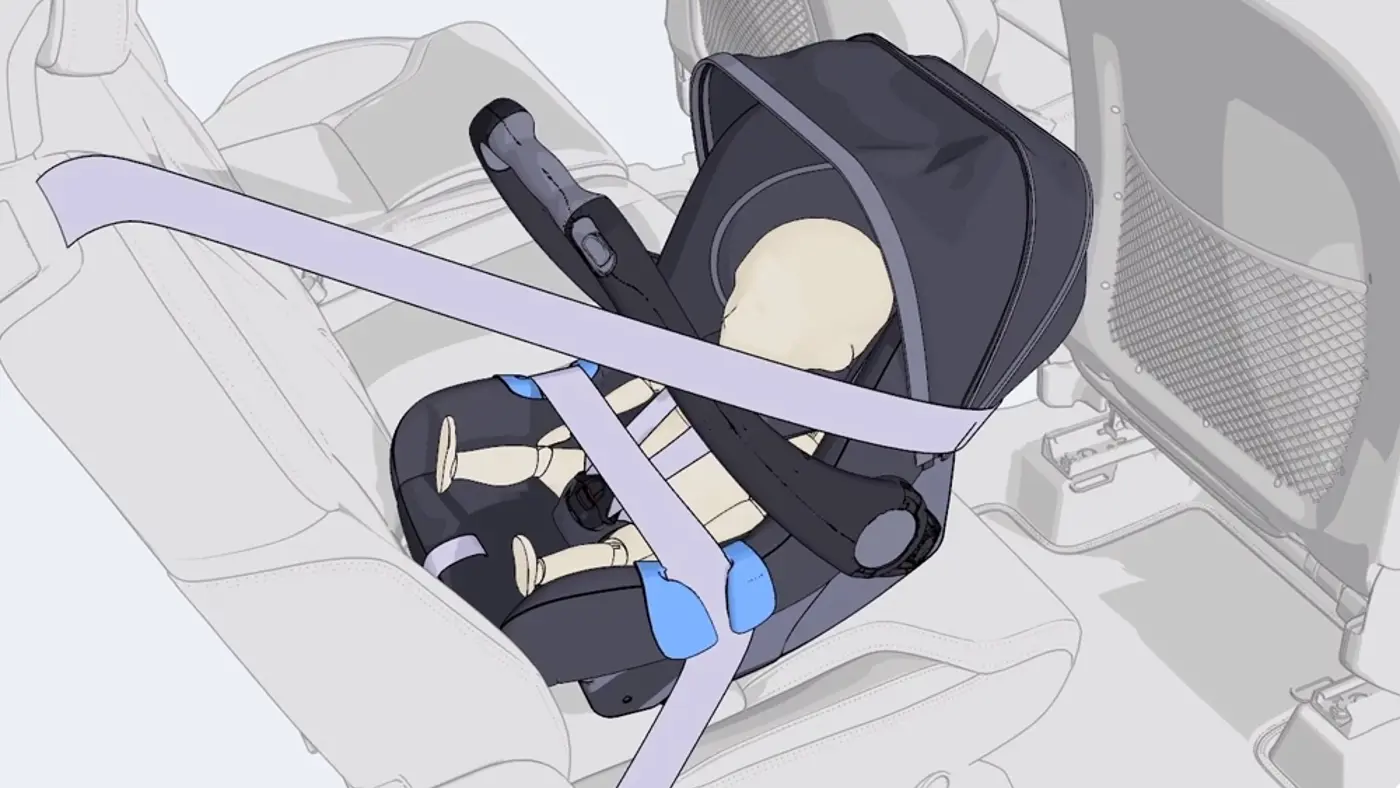 En illustration av ett babyskydd i en bil.