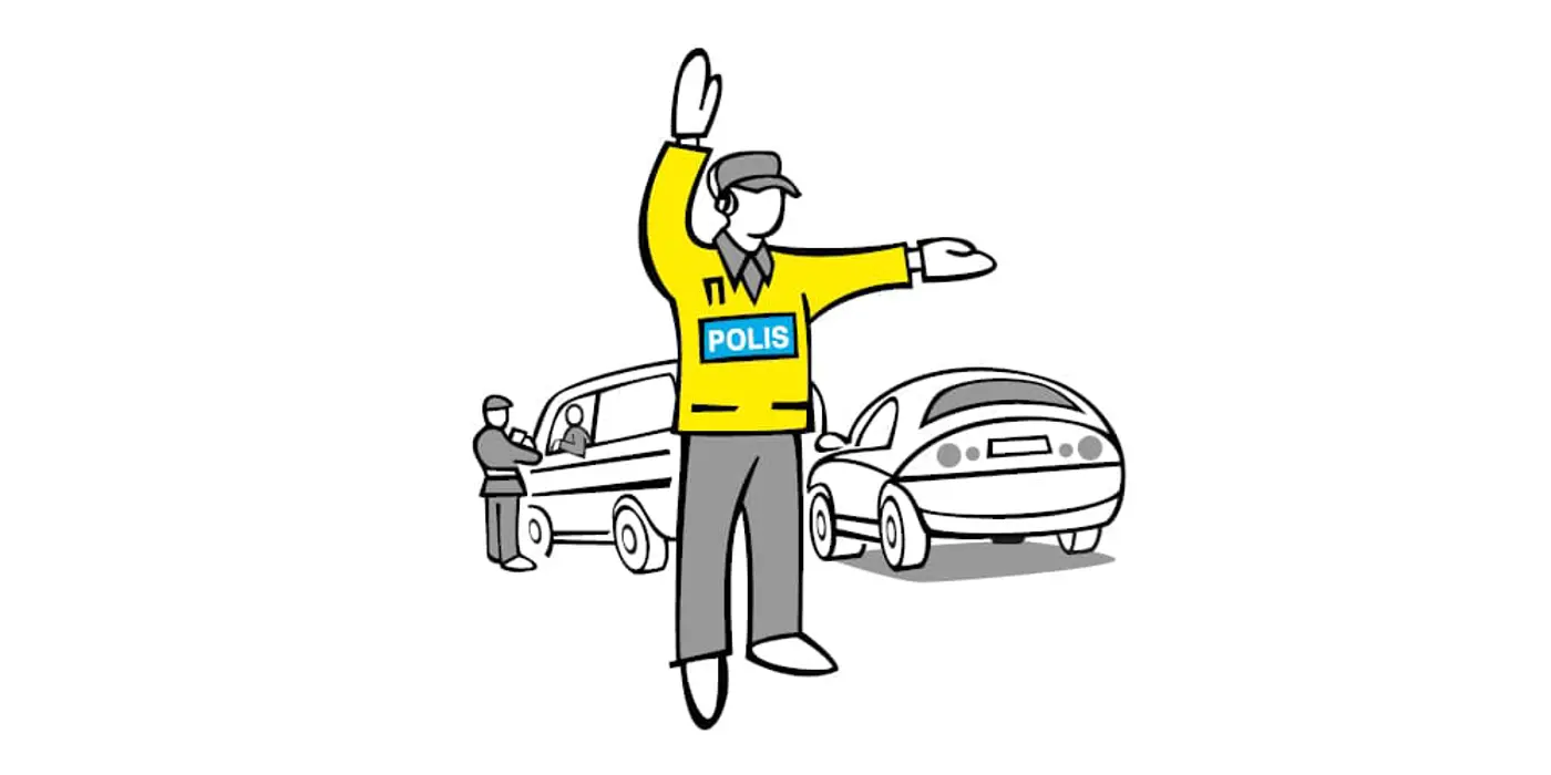 Illustrerad bild av en polisman som ger anvisningar för kontroll 