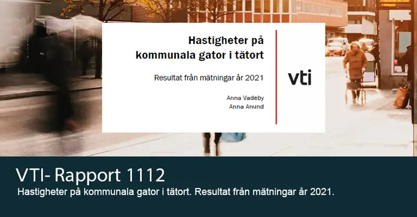 Ett urklipp på framsidan av rapporten "Hastigheter på kommunala gator i tätort. Resultat från mätningar 2021."